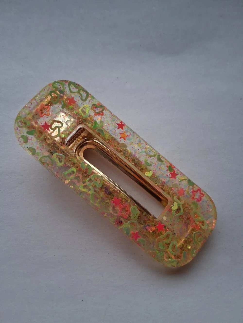 5/$25 Hand Crafted Iridescent Glitter Heart & Star Resin Hair Clip